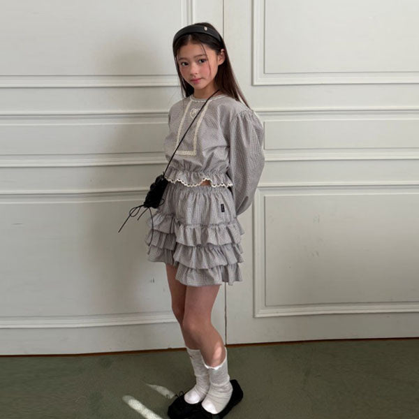 Ellymoly Lulu Check Cancan Pants <Grey/Sky Blue> *5–15*