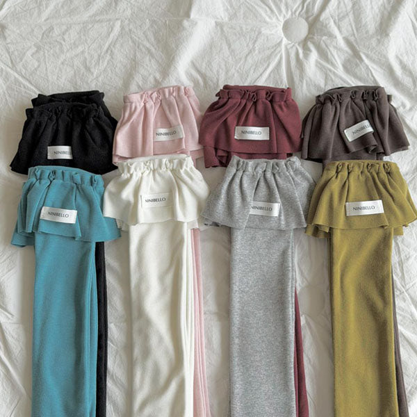 NInibello Pintuck Frill Knee-High Socks <Black/Burgundy/Light Pink/Brown/Mustard/Teal/Gray/Ivory> FREE