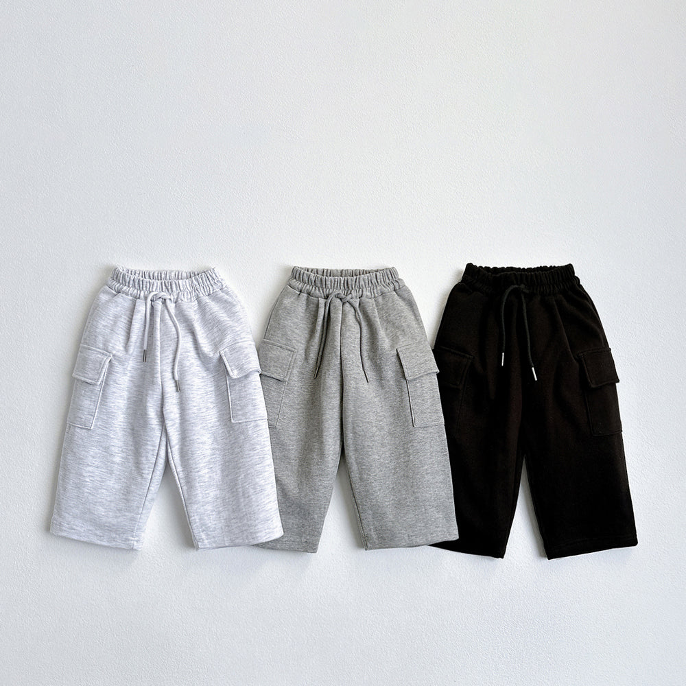 Vivid-I Wide-fit cargo string pants (Light melange / Black / Melange) XS~JM