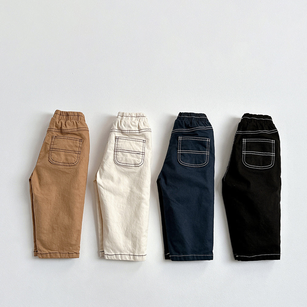 Vivid-I Fall stitch cotton pants (Black / Cream / Beige / Navy) XS~JM