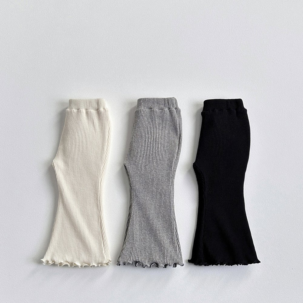 Vivid-I Ribbed loose flared pants (Black / Cream / Melange) XS~JM