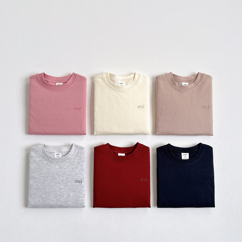 Vivid-I Oui T-shirt (Cream / Light melange / Pink / Wine / Beige / Navy) XS~JM