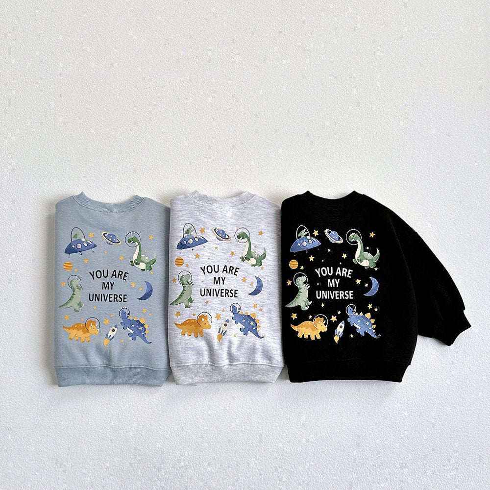Vivid-I Space Dino Sweatshirt <Light Melange Gray / Sky Blue / Black> XS~JM