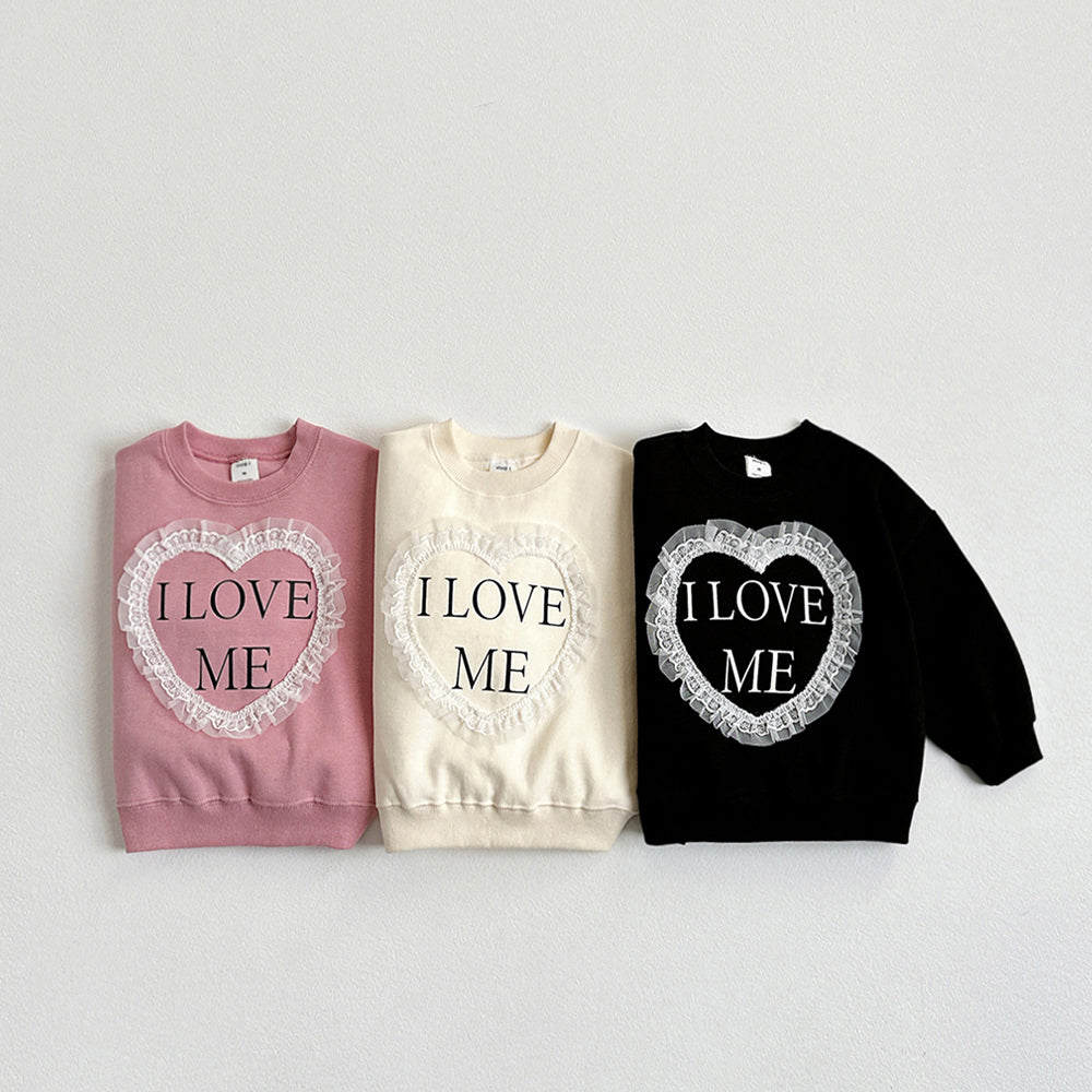 Vivid-I Lace Heart Sweatshirt <Cream / Pink / Black> XS~JM