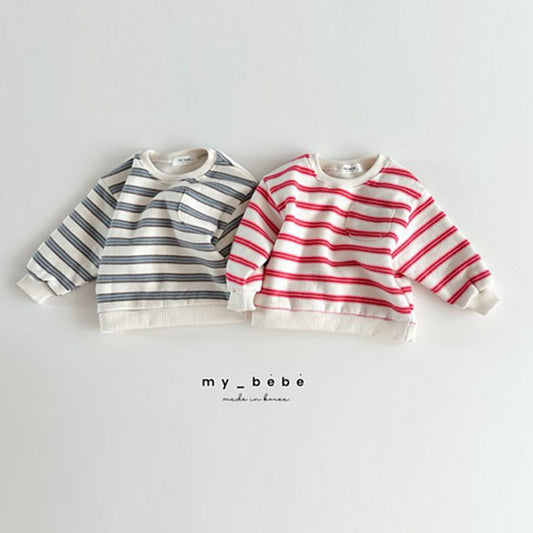 MyBebe Striped Fleece Sweatshirt <Red/Blue> *XS~XL*