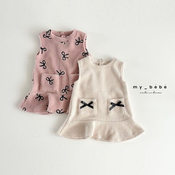 MyBebe Sugar Dress <Pink Ribbon/Beige> *XS~XL*