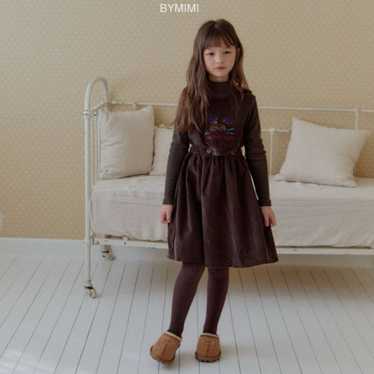 Bymimi Bird Embroidery Dress (Detachable button) <Brown/Navy> *S~JM*