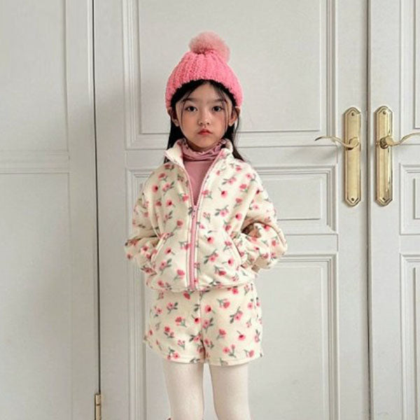 BabyChou Flower Fleece Zip-up <Cream/Beige>  *XS~JM*