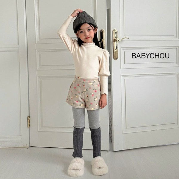 BabyChou Flower Fleece Short Pants <Cream/Beige>  *XS~JM*