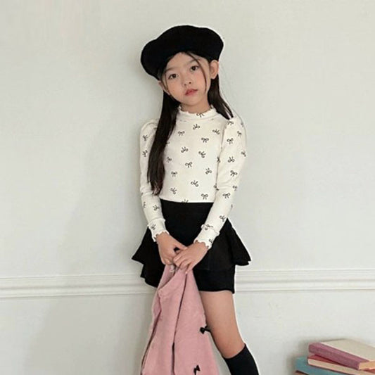 BabyChou Puff Ribbon Turtleneck <Cream/Charcoal>  *XS~JM*