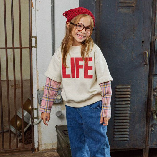 AppleSmile Life Double Sweatshirt <Ivory/Brown> *5~19*