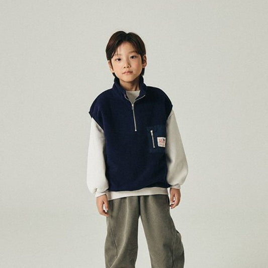 O.wen Fleece Anorak Vest <Ivory/Navy> *XS~JL*