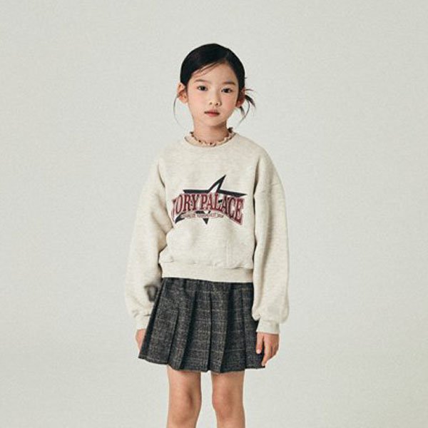 O.wen Star Semi Cropped Fleece Sweatshirt <Melange/Navy> *XS~JL*