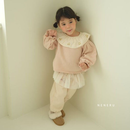 Neneru Golden Cherry Frill Tee <Ivory/Beige> *6M~XL*