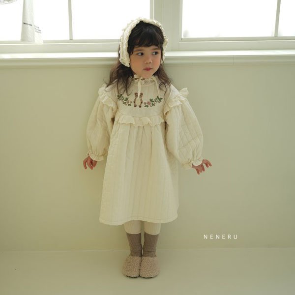 Neneru Bear Quilted Dress <Ivory/Beige> *12M~XL*