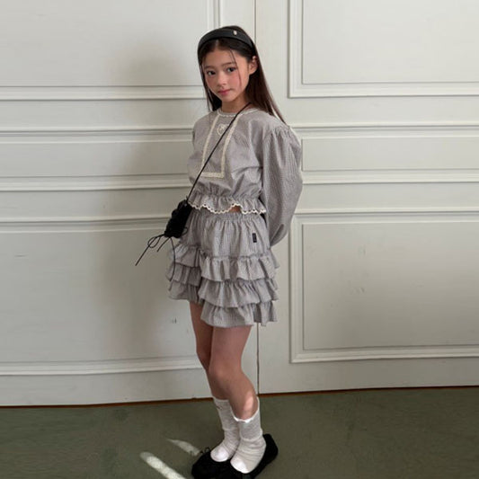 Ellymoly Lulu Check Cancan Pants <Grey/Sky Blue> *5–15*