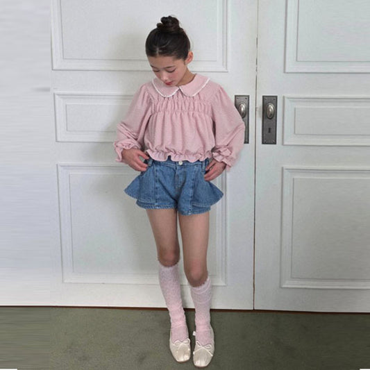 Ellymoly Celeb Frill Pants <Denim/Flower> *5–15*