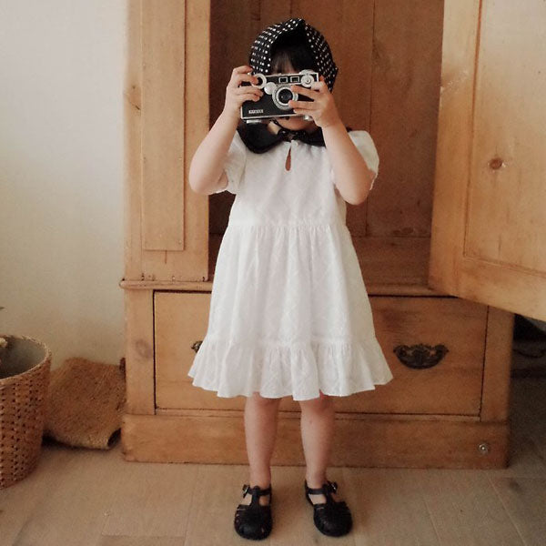 Mumu & Baba Collar Punching One-piece Dress <White> Sizes 5–13