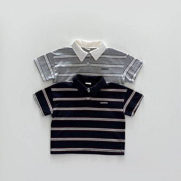 Bonito Stripe Collar Tee <Navy/Melange> *12M ~JM(135~140cm)*