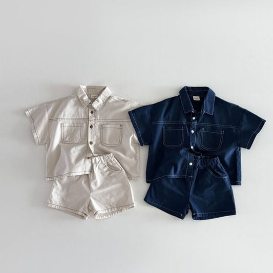 Bonito Two Pocket Linen Set <Navy/Light Beige> *12M(6~12개월)~JM(135~140cm)*