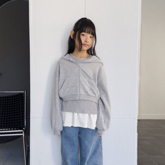 Oahu Momo short hooded zip-up <Melange / Black> *XS–JXL*