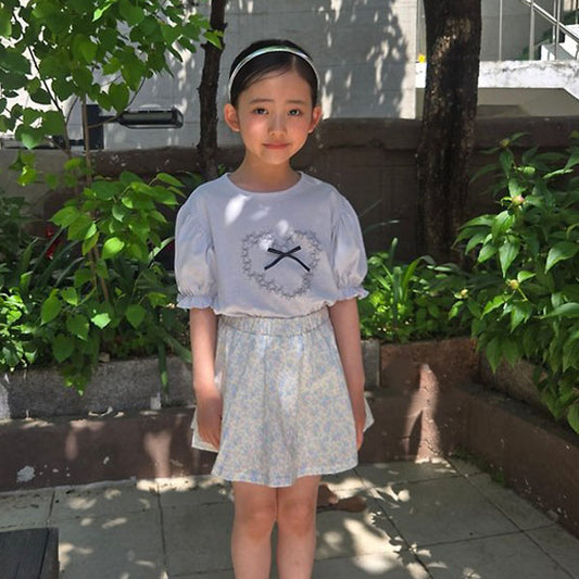 Joyello Ribbon Puff Tee <Sky Blue/Pink> XS–XXL