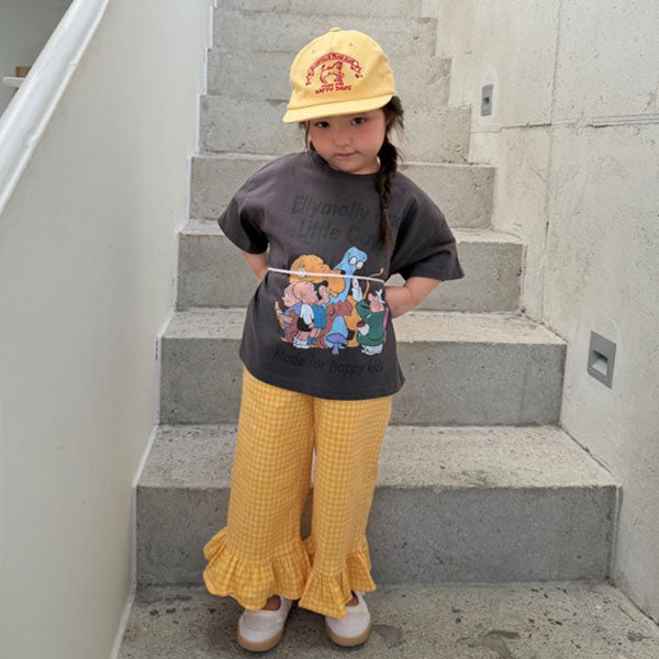 Ellymoly Ruffle Tic Toc Pants <Yellow/Charcoal> *5–15*