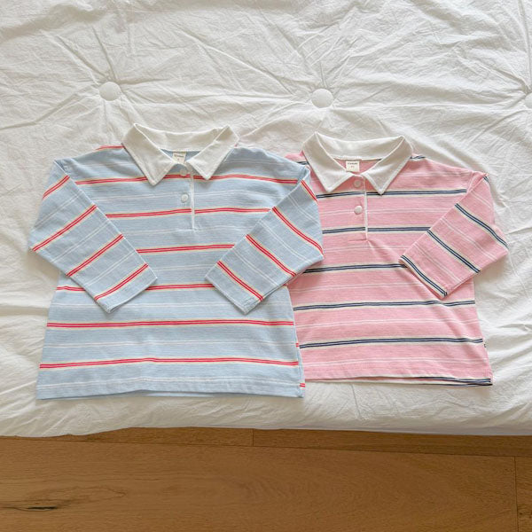Milky Striped Collar T-Shirt - Adult <Sky Blue / Pink> *FREE*