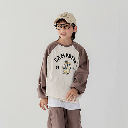 White Sketchbook Bear Raglan Sweatshirt <Brown/Black> *5~17*