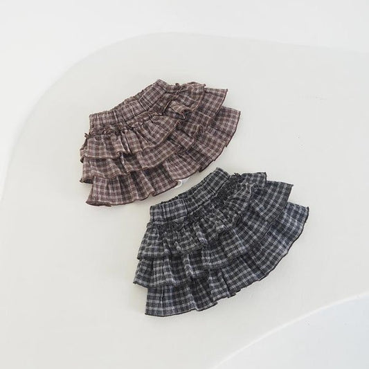 Z'an Clover Cream Check Tiered Skirt (with Inner Shorts) <Brown / Charcoal> *3~19*