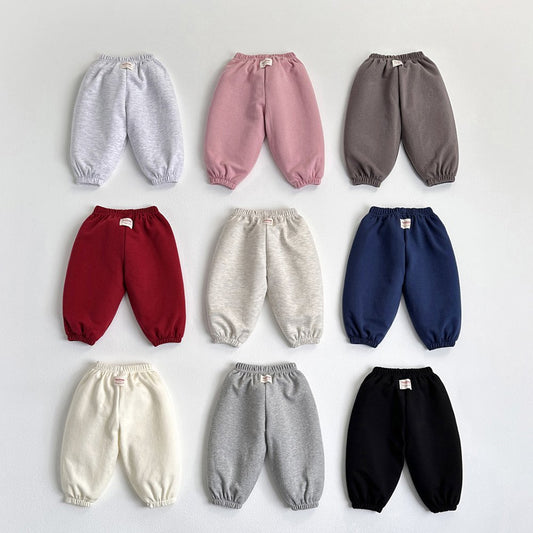 Vivid-I Label basic baggy pants (Black / Melange / Light melange / Pink / Oatmeal / Wine / Brown / Cream / Blue) XS~JM