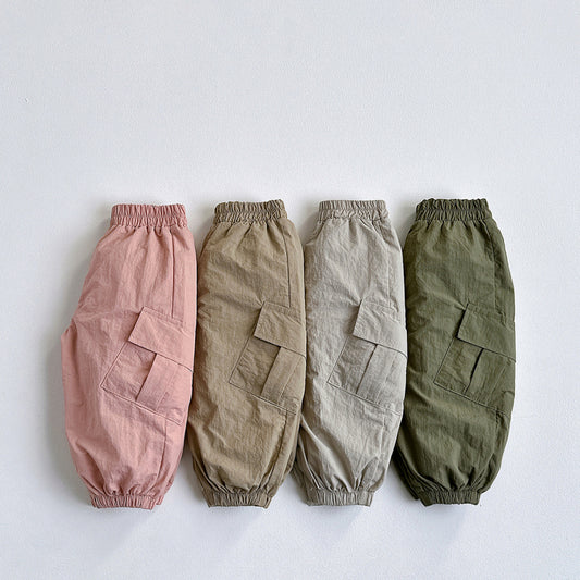 Vivid-I Cargo crinkle jogger (Khaki / Dark beige / Light beige / Indian pink) XS~JM