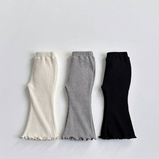 Vivid-I Ribbed loose flared pants (Black / Cream / Melange) XS~JM