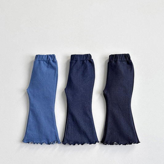 Vivid-I Diagonal stretch flared pants (Light blue / Medium blue / Dark blue) XS~JM