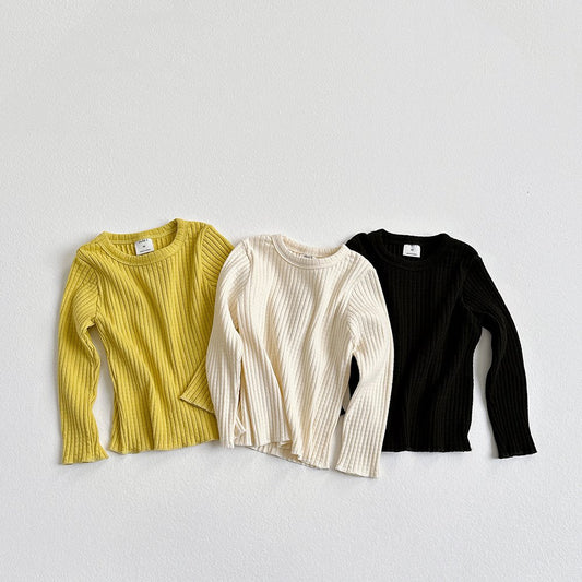 Vivid-I Simple ribbed T-shirt (Black / Cream / Olive) XS~JM