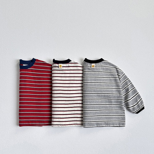 Vivid-I Smile Label Striped Tee <Cream / Red / Melange> XS~JM