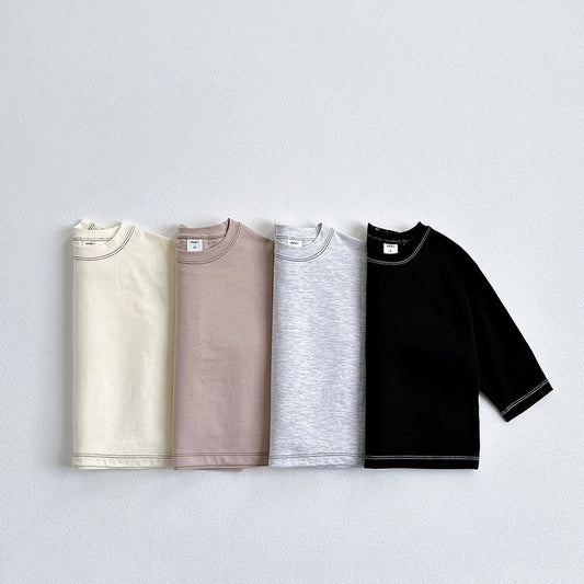 Vivid-I Line Stitch Tee <Cream / Beige / Back Melange / Black> XS~JM