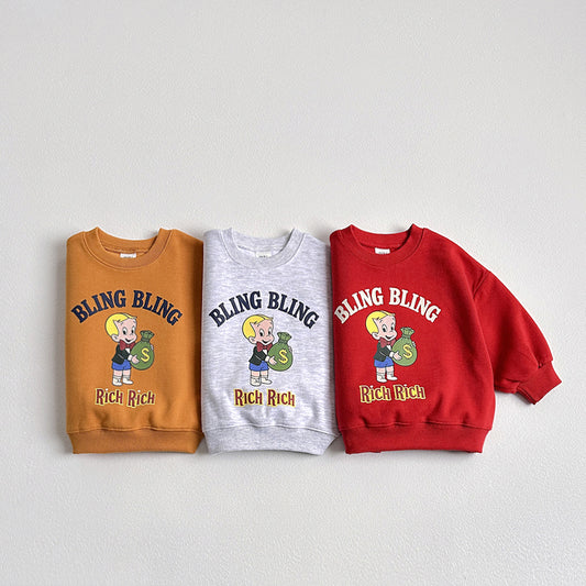Vivid-I Rich Rich Sweatshirt <Light Melange Gray / Mustard / Red> XS~JM