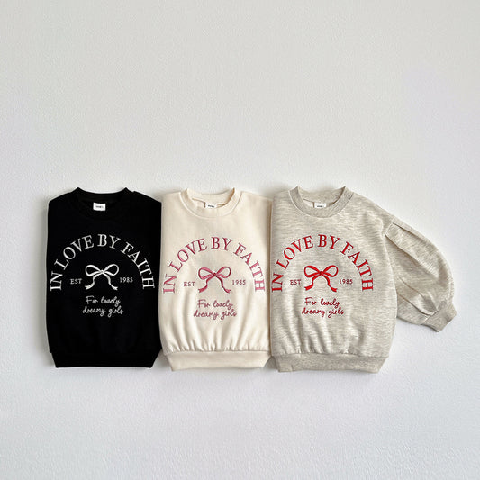 Vivid-I Puff Ribbon Sweatshirt <Cream / Oatmeal / Black> XS~JM