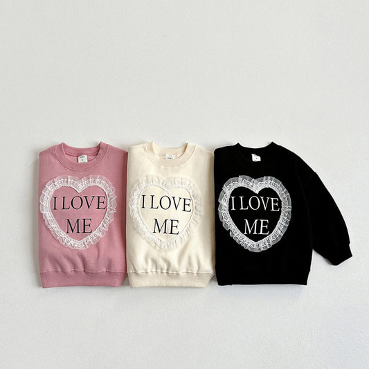 Vivid-I Lace Heart Sweatshirt <Cream / Pink / Black> XS~JM