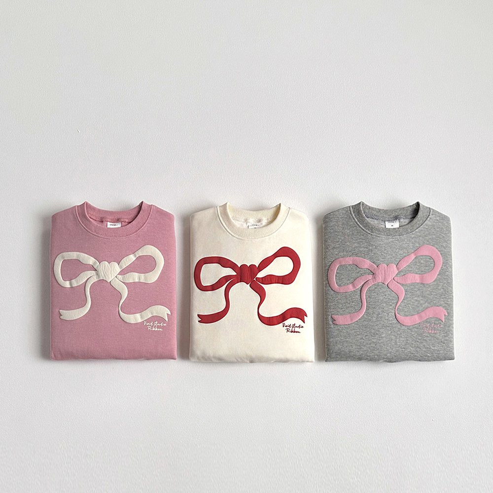 Vivid-I 3D Ribbon Sweatshirt <Cream / Melange Gray / Pink> XS~JM