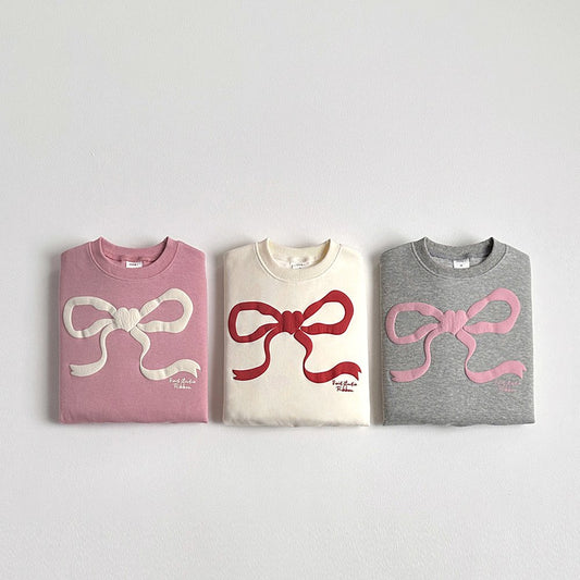 Vivid-I 3D Ribbon Sweatshirt <Cream / Melange Gray / Pink> XS~JM