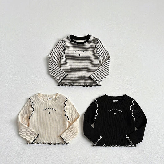 Vivid-I Love Ribbed Wing Tee <Cream / Black / Striped> XS~JM