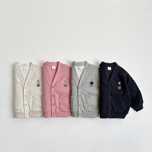 Vivid-I Bear Embroidery Cardigan <Oatmeal/Melange/Pink/Navy> XS~JM