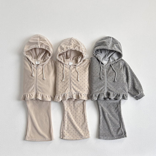 Vivid-I Velour Zip-up Set <Beige Dot/Melange Dot/Beige> XS~JM