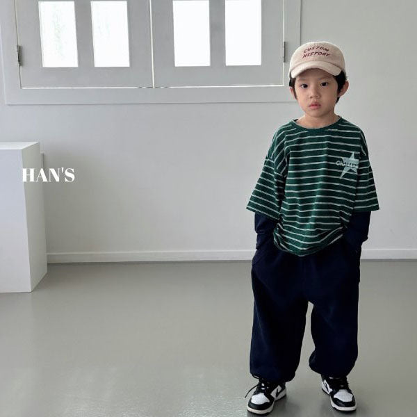 Han's Label Cut Pants <Navy/Yellow> *S~JL*