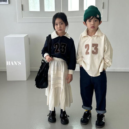 Han's Beloa Embroidery Collar Tee <Navy/Ivory> *S~JL*