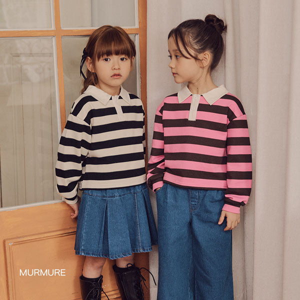 Murmure Miu Collar Tee <Black Stripe/Pink Stripe> *XS~XL*