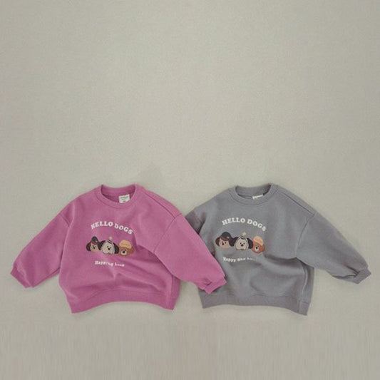 Soybean Hello Dogs Sweatshirt <Dark Pink/Dark Gray> *XS~JM*