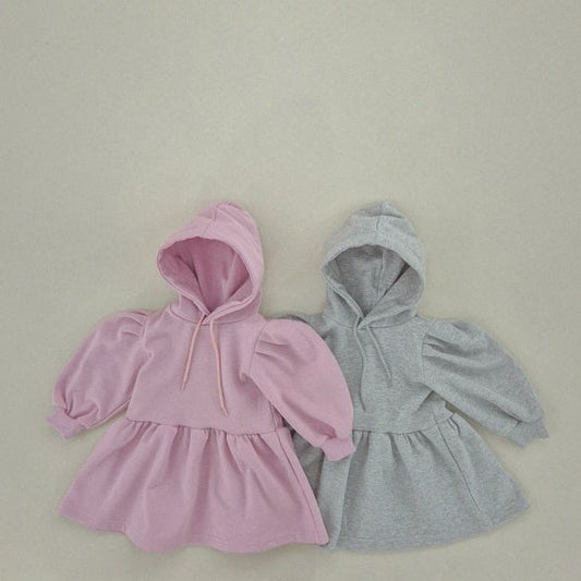 Soybean Hoodie Puff Dress <Melange/Indi Pink> *XS~JM*